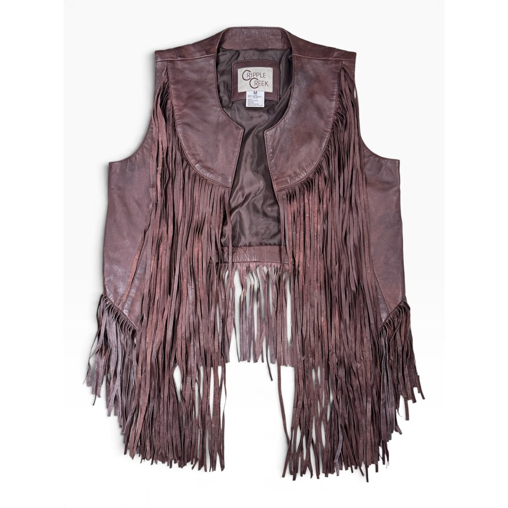 Cripple Creek Genuine Leather Fringe Vest Women's M Brown Western Cowgirl Boho